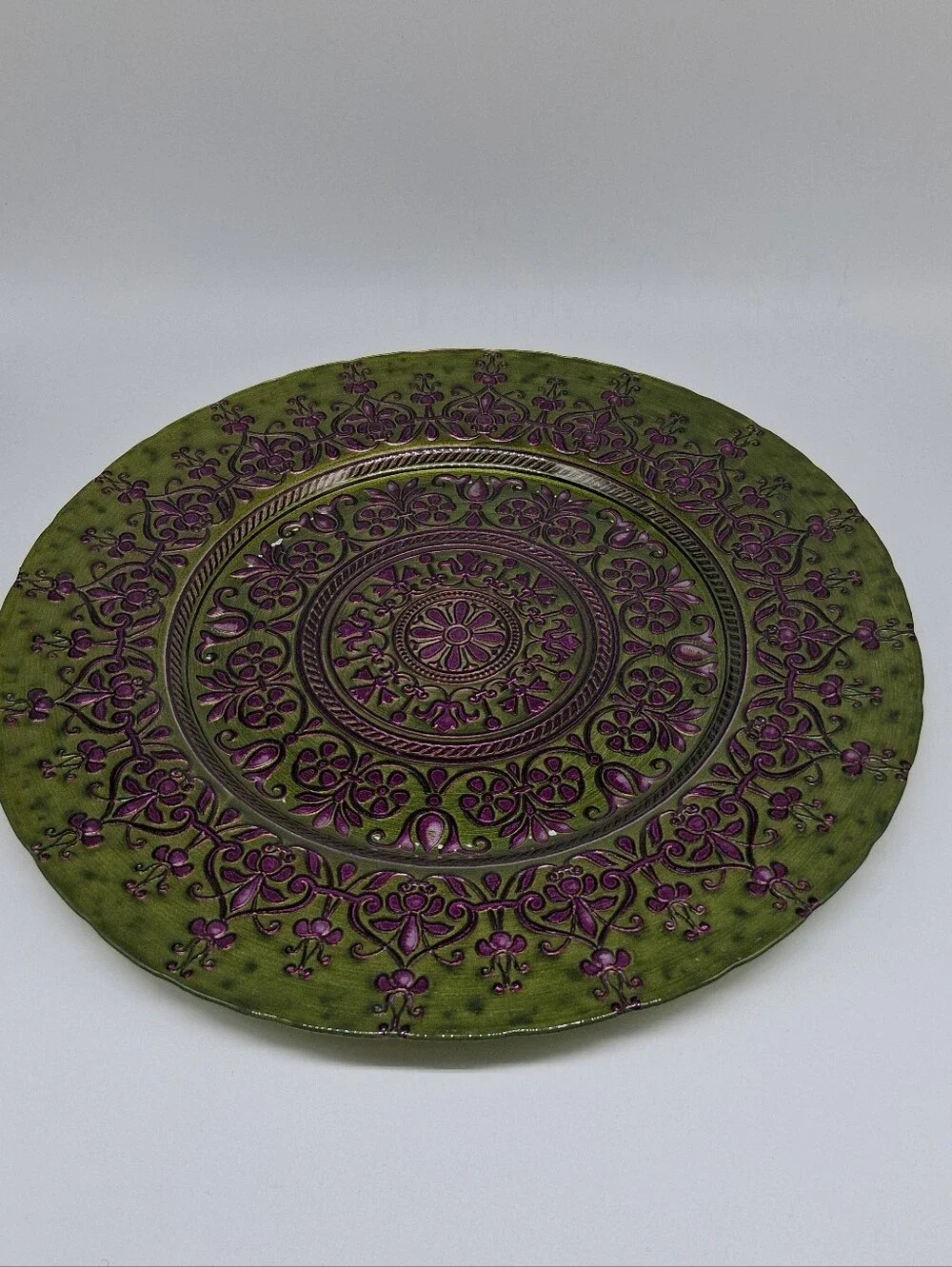 15.5 in. Large Decorative Floral Pattern Glass Server Platter Plate